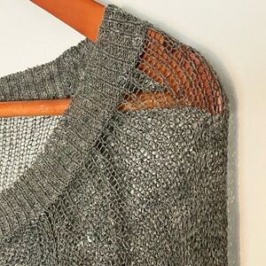 Eileen Fisher Green Open Stitch Long Sleeve Linen Cotton Pullover Sweater Large